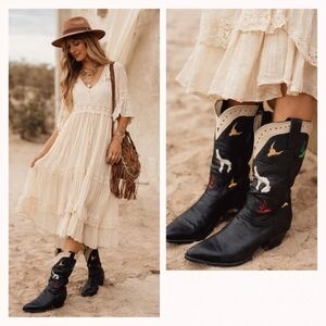 Larry Mahan Vintage Rare Rodeo Black White Red Cowgirl Cowboy Western Boots 7 B